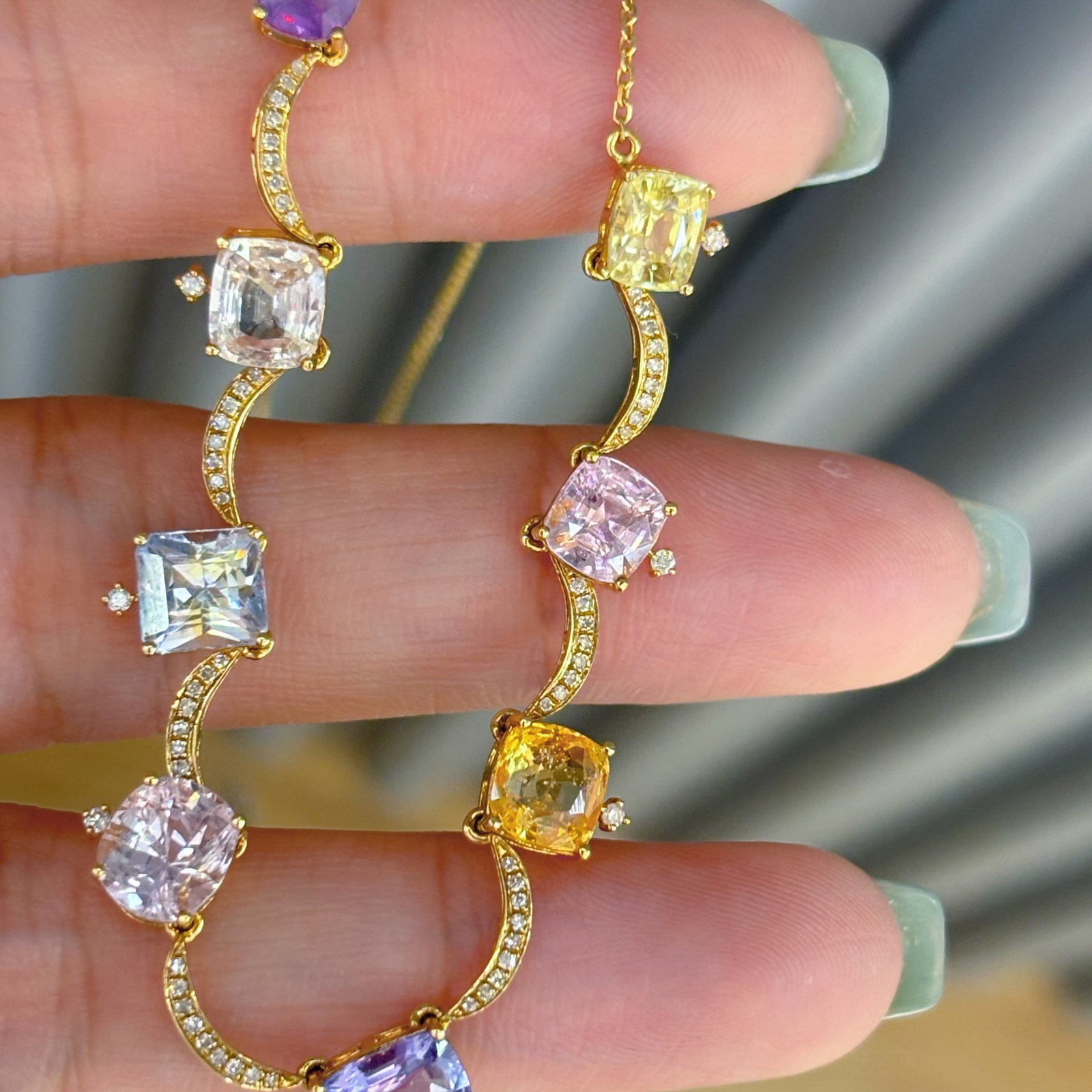 14k Gold 9.22 Ct Natural Sapphire & Diamond Necklace - 5