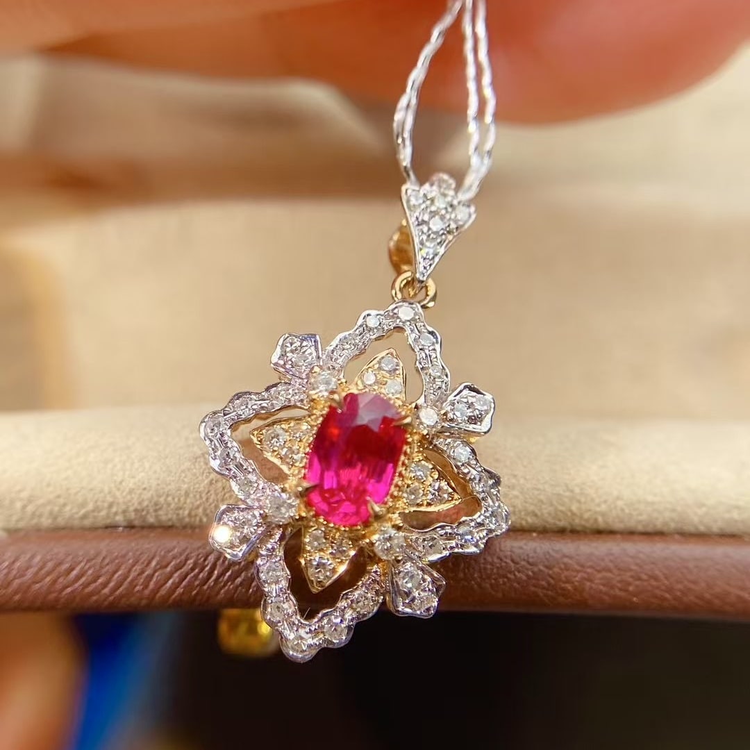 14k Gold 0.71 Ctw Natural Ruby & Diamond Pendant( Without Chain ) - 2