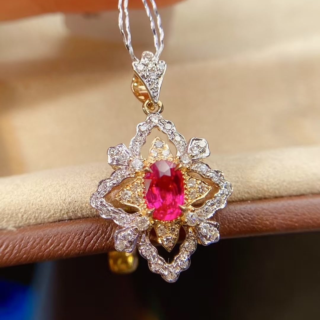 14k Gold 0.71 Ctw Natural Ruby & Diamond Pendant( Without Chain ) - 3