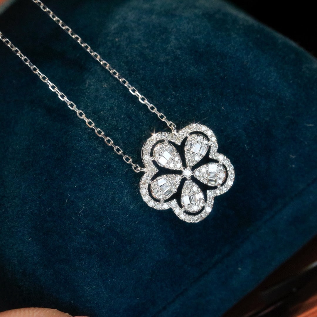 14k Gold 0.35 Ct Natural H Diamond Necklace - 2