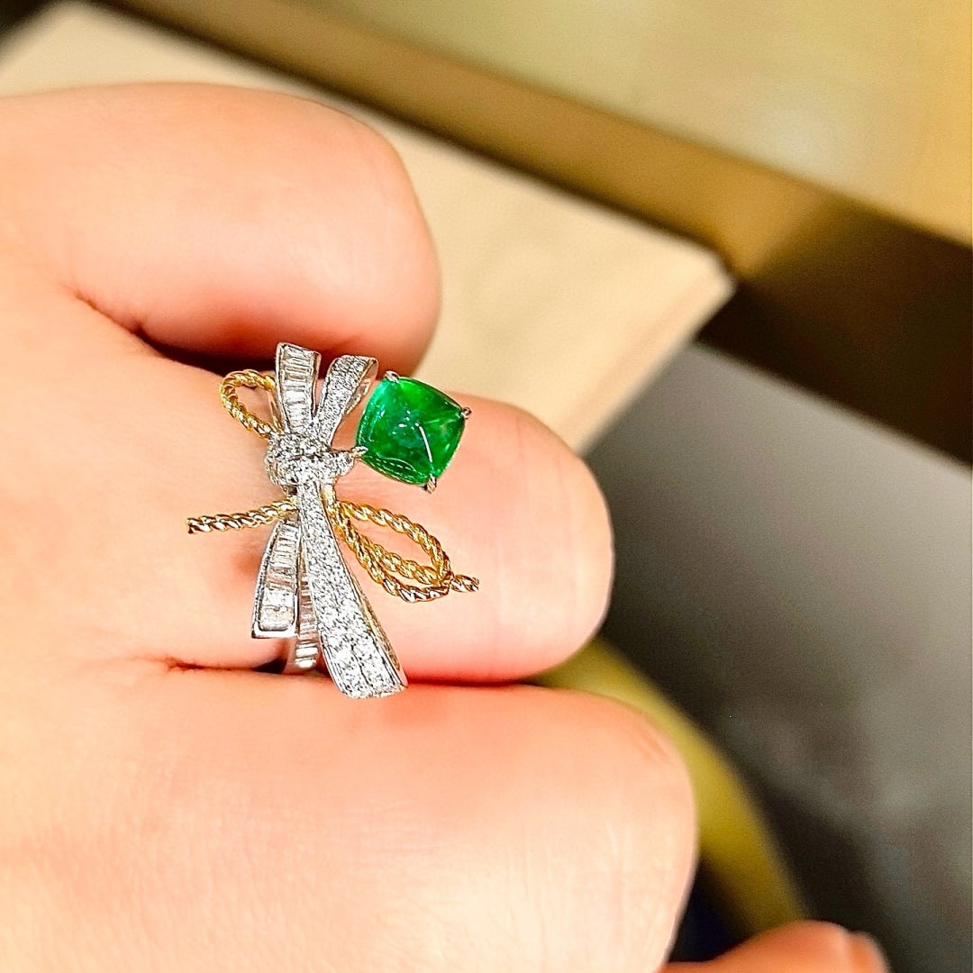 14k Gold 1.75 Ctw Vivid Green Natural Emerald & Diamond Ring - 5