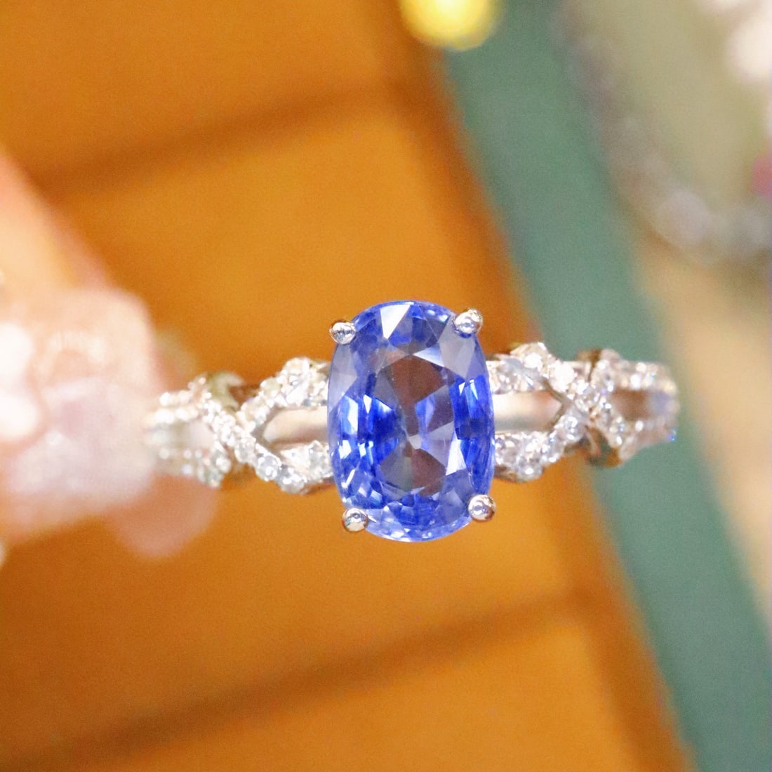 14k Gold 1.44 Ctw Natural Sapphire & Diamond Ring: Ref:230998310 // gold content:14k gold // ring size:7. 25us // // main gemstone:sapphire // shape:oval // carat weight:1. 29ct // color:blue // treatment:natural // // adjacent gemstone 2 : diamond