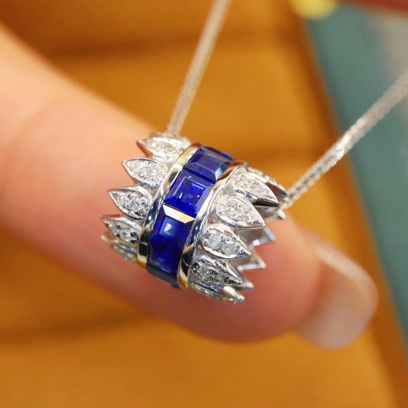14k Gold 1.72 Ctw Natural Sapphire & Diamond Pendant( Without Chain ) - 4