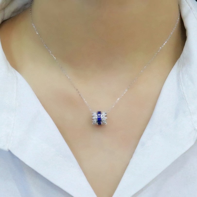 14k Gold 1.72 Ctw Natural Sapphire & Diamond Pendant( Without Chain ) - 6