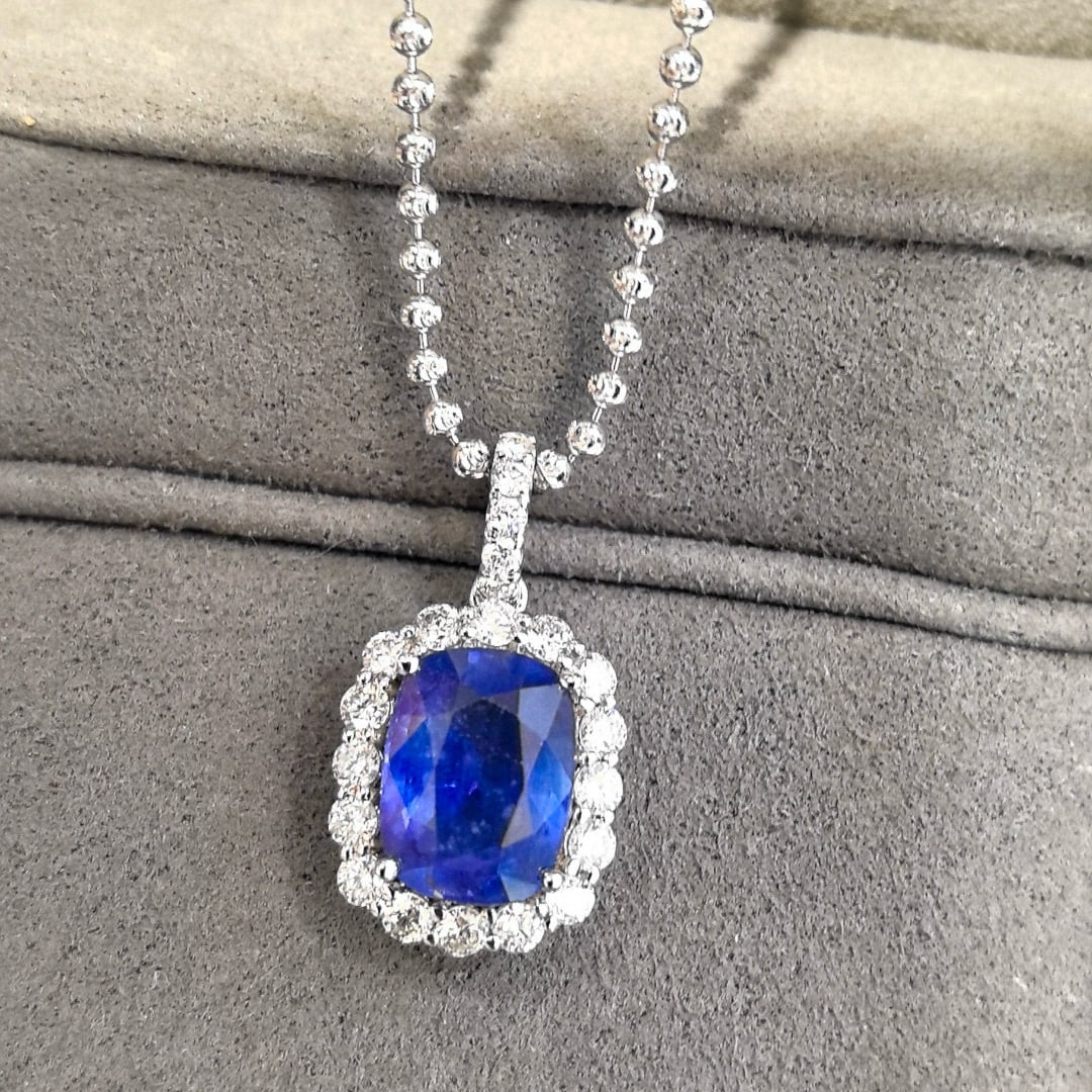 14k Gold 3.09 Ctw Natural Sapphire & Diamond Pendant( Without Chain ) - 4