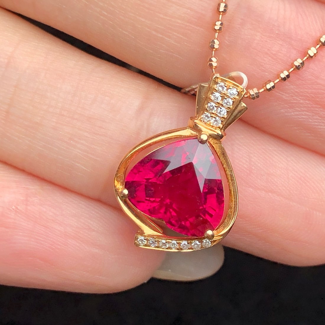 14k Gold 2.97 Ct Natural Tourmaline & Diamond Pendant( Without Chain ) - 2