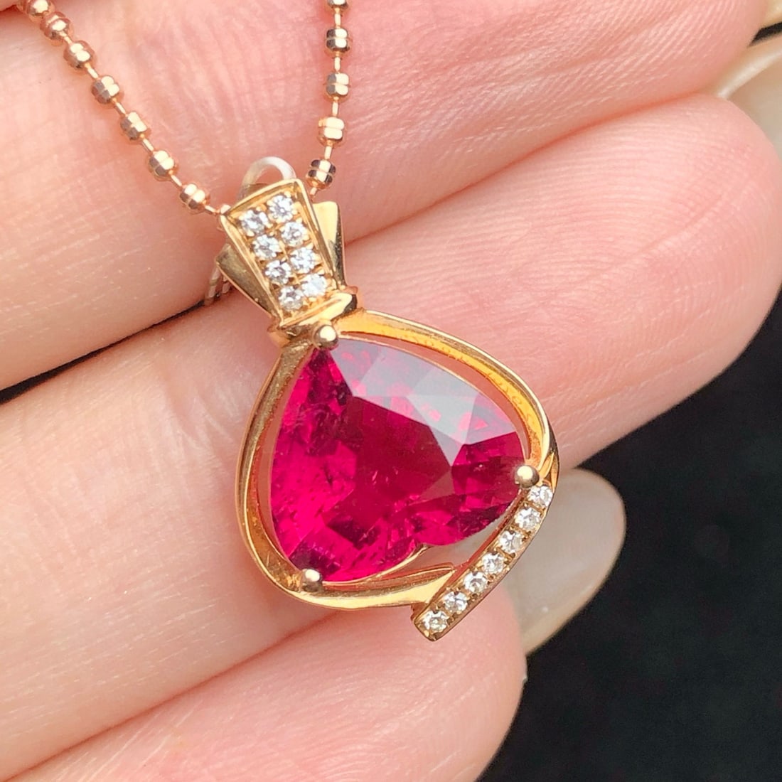 14k Gold 2.97 Ct Natural Tourmaline & Diamond Pendant( Without Chain ) - 3