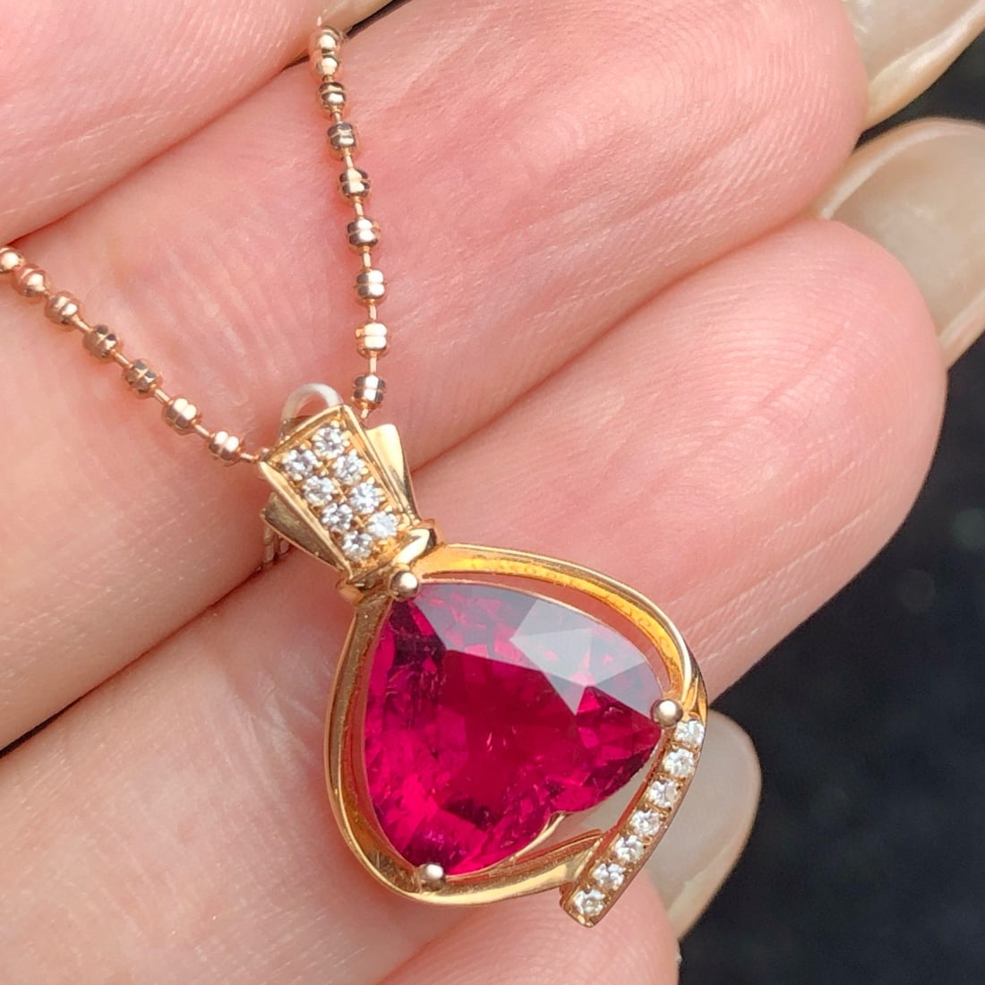 14k Gold 2.97 Ct Natural Tourmaline & Diamond Pendant( Without Chain ) - 5