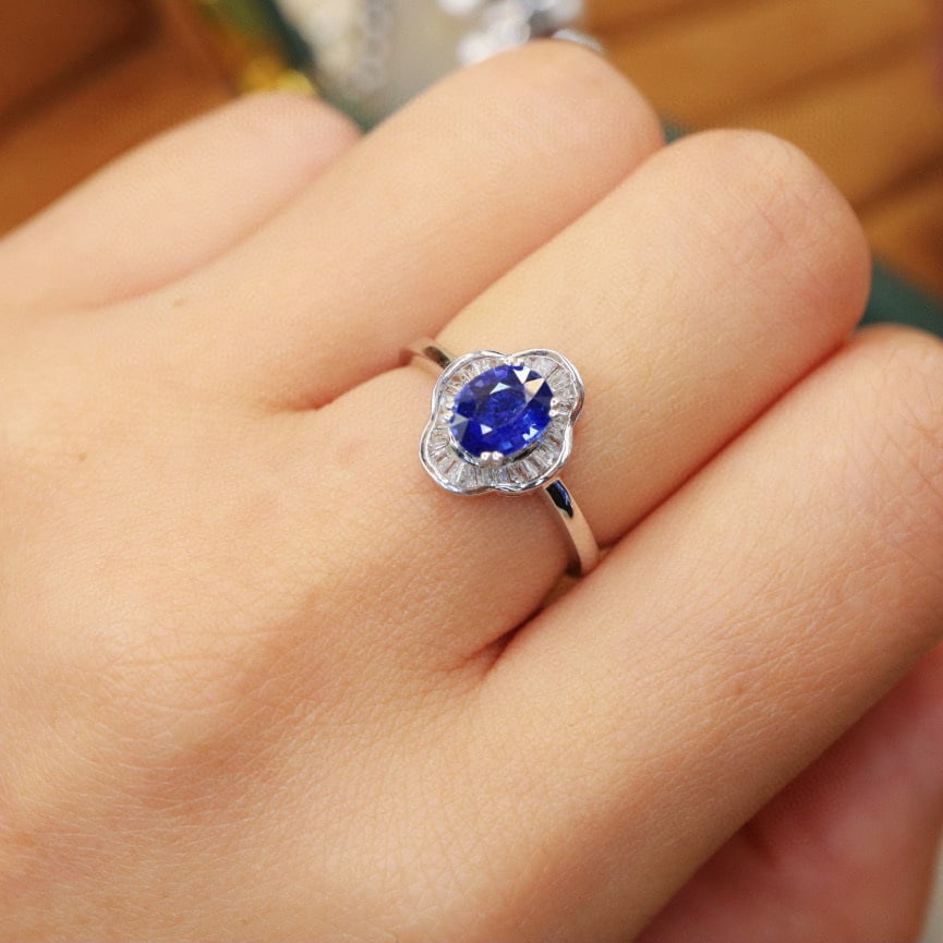 14k Gold 1.23 Ctw Natural Sapphire & Diamond Ring - 5