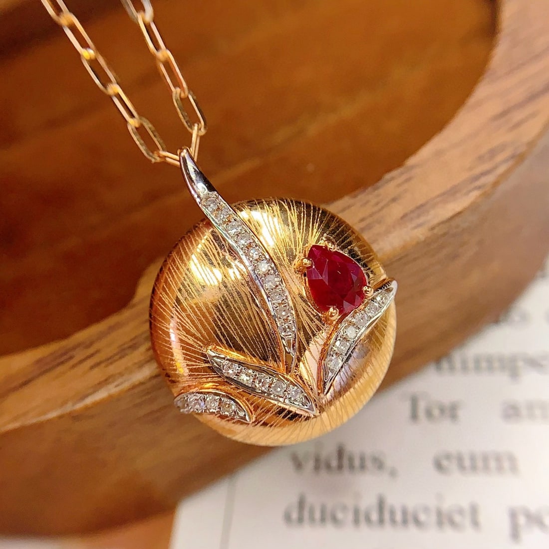 14k Gold 0.4 Ct Vivid Red Natural Ruby & Diamond Pendant( Without Chain ): Ref:230998335 // gold content:14k gold // main gemstone:ruby // shape:pear // carat weight:0. 4ct // color:vivid red // treatment:natural // // adjacent gemstone 2 : diamond // number of stones:25 //
