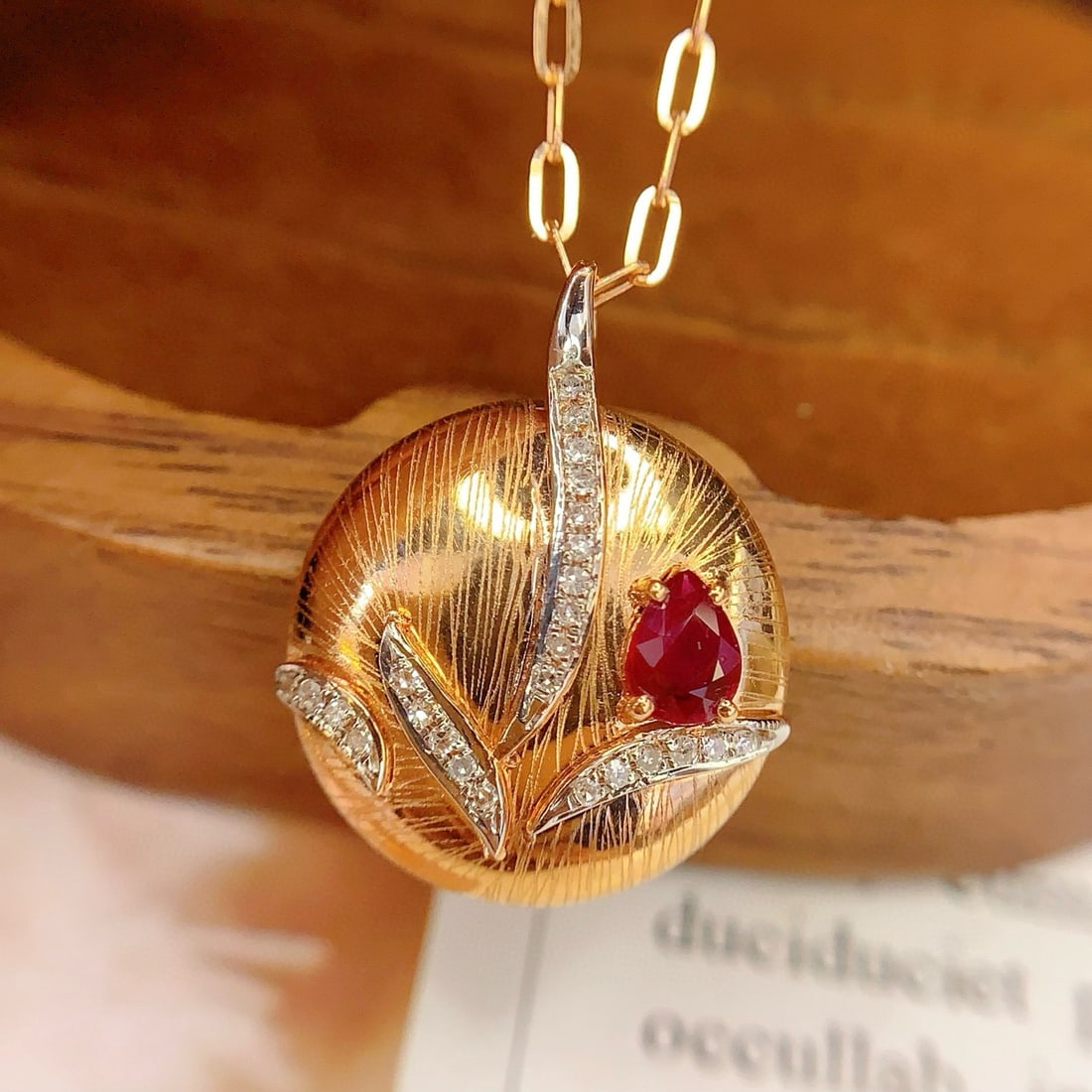 14k Gold 0.4 Ct Vivid Red Natural Ruby & Diamond Pendant( Without Chain ) - 2