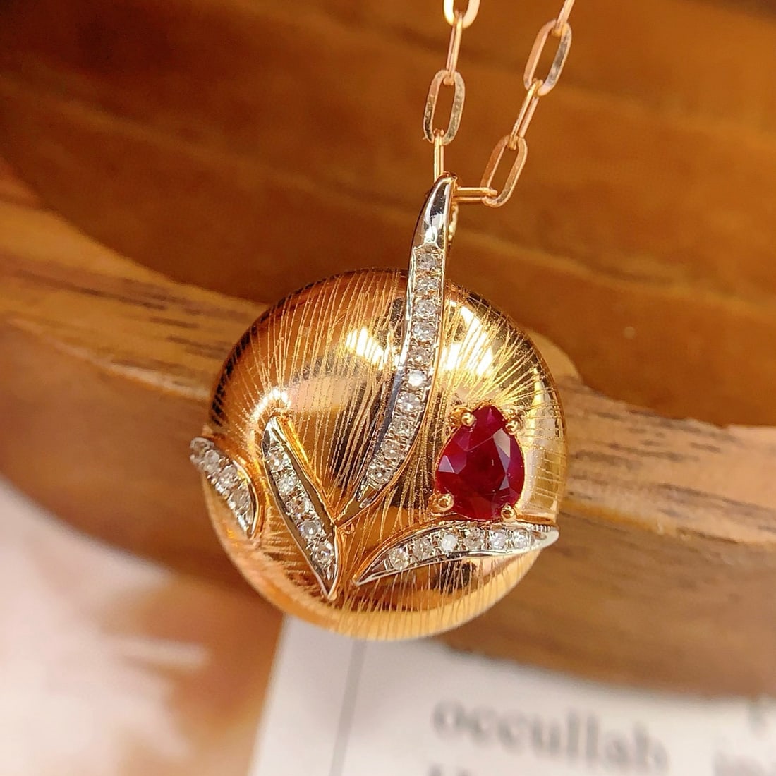 14k Gold 0.4 Ct Vivid Red Natural Ruby & Diamond Pendant( Without Chain ) - 3