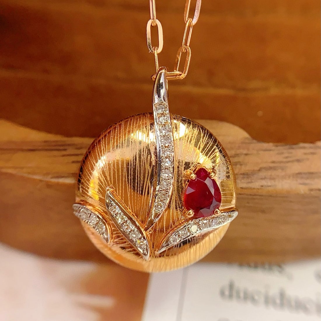 14k Gold 0.4 Ct Vivid Red Natural Ruby & Diamond Pendant( Without Chain ) - 4