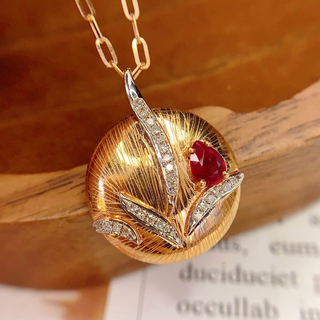 14k Gold 0.4 Ct Vivid Red Natural Ruby & Diamond Pendant( Without Chain ) - 5
