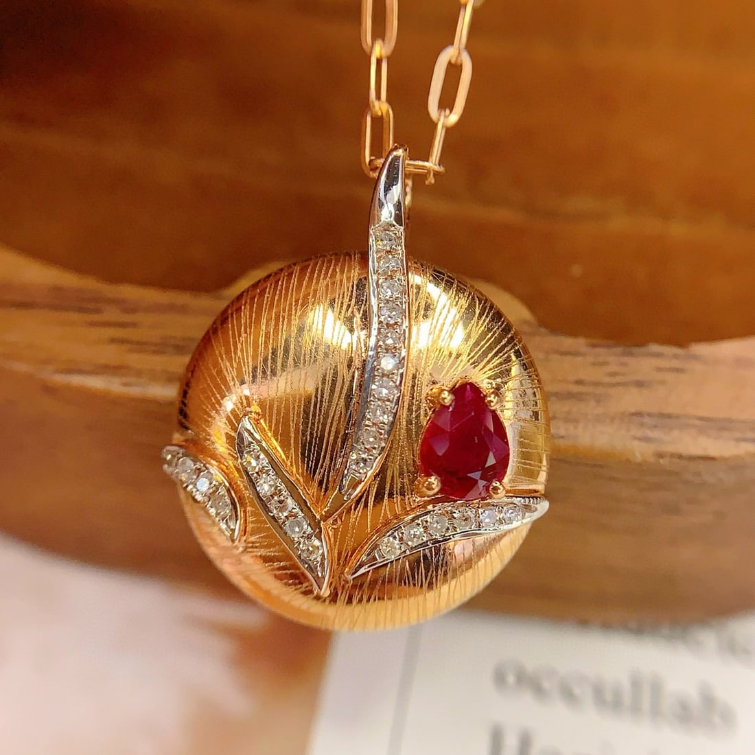 14k Gold 0.4 Ct Vivid Red Natural Ruby & Diamond Pendant( Without Chain ) - 7