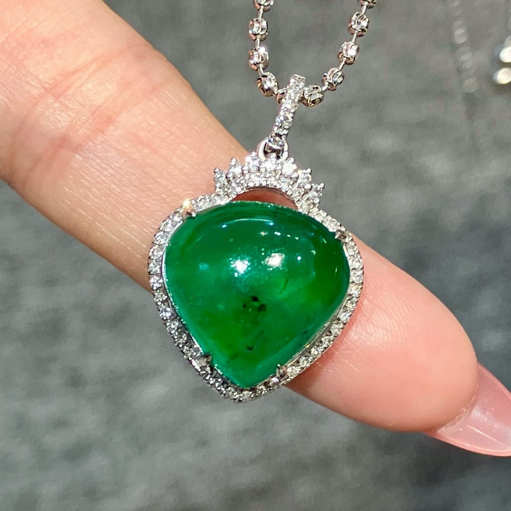 14k Gold 10.18 Ctw Vivid Green Natural Emerald & Diamond Pendant( Without Chain ) - 6