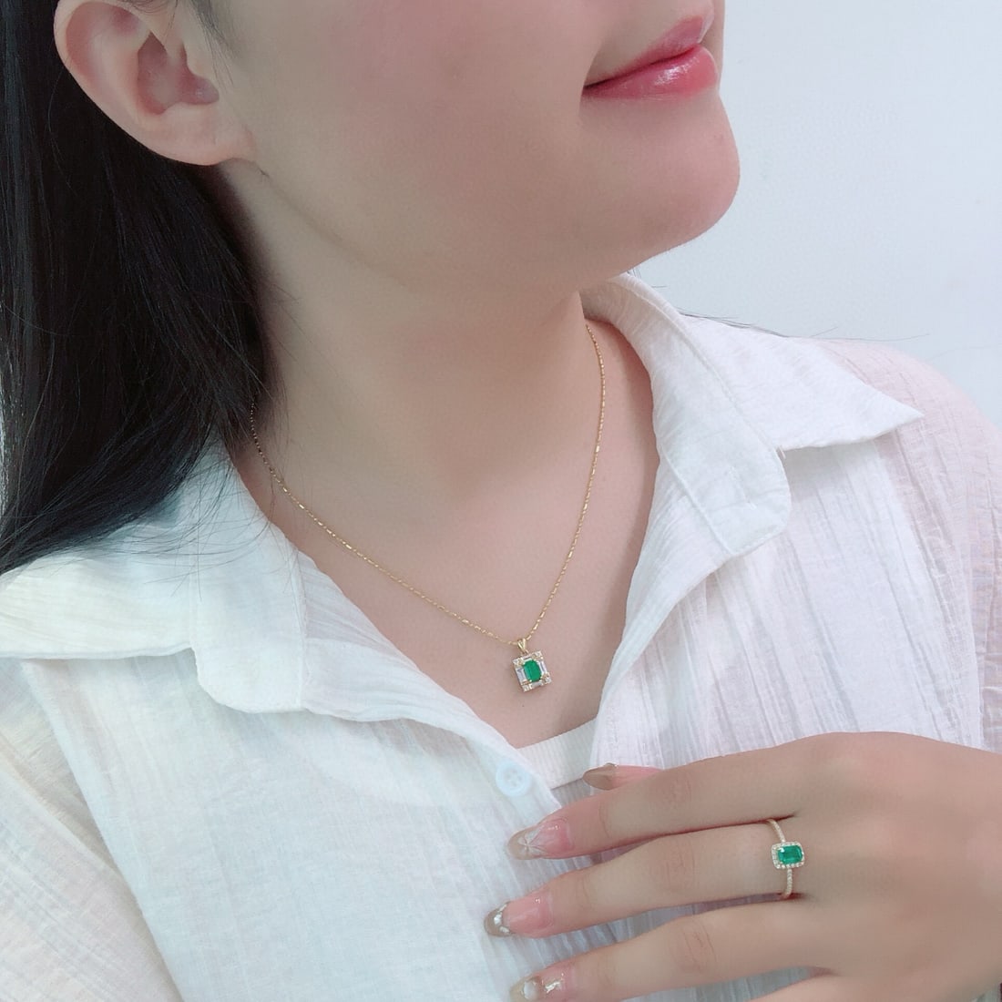 14k Gold 1.97 Ctw Vivid Green Natural Emerald & Diamond & Sapphire Jewelry Set - 6