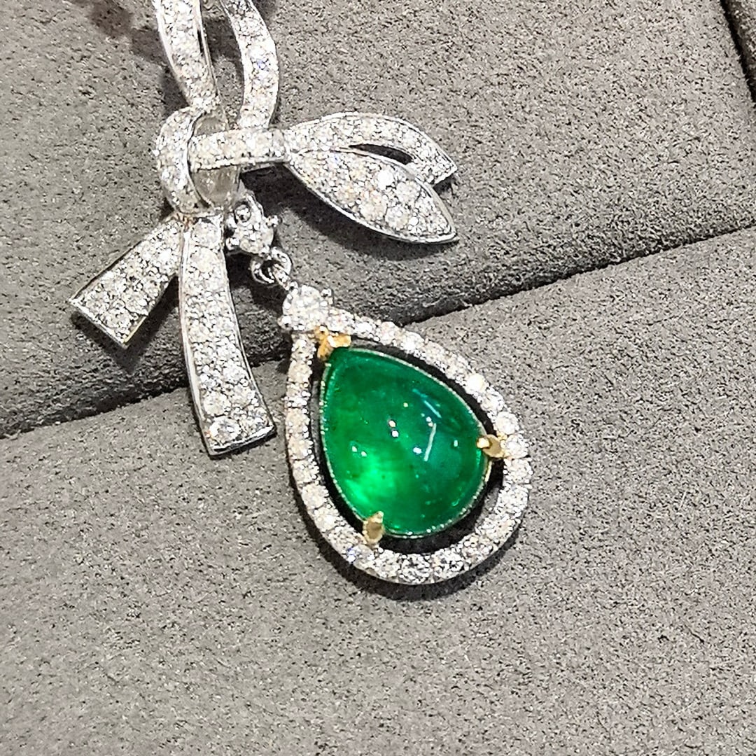 14k Gold 2.45 Ctw Vivid Green Natural Emerald & Diamond Pendant( Without Chain ) - 5