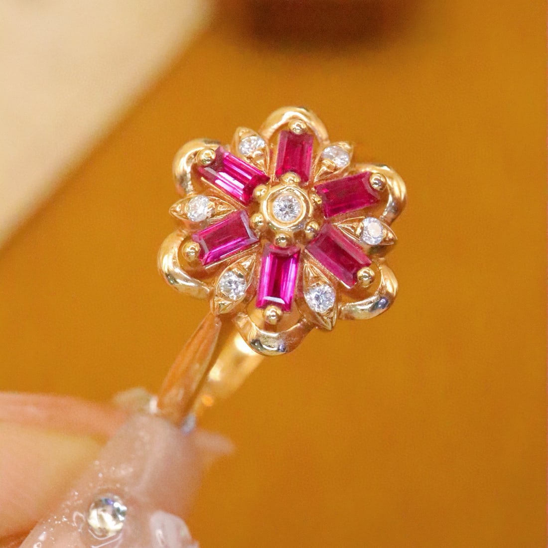 14k Gold 0.30 Ctw Natural Ruby & Diamond Ring - 2