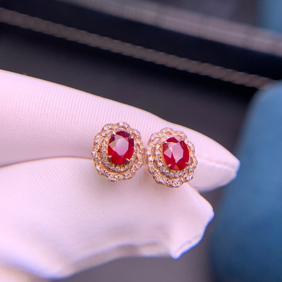 14k Gold 1.01 Ct Natural Ruby & Diamond Earrings - 2