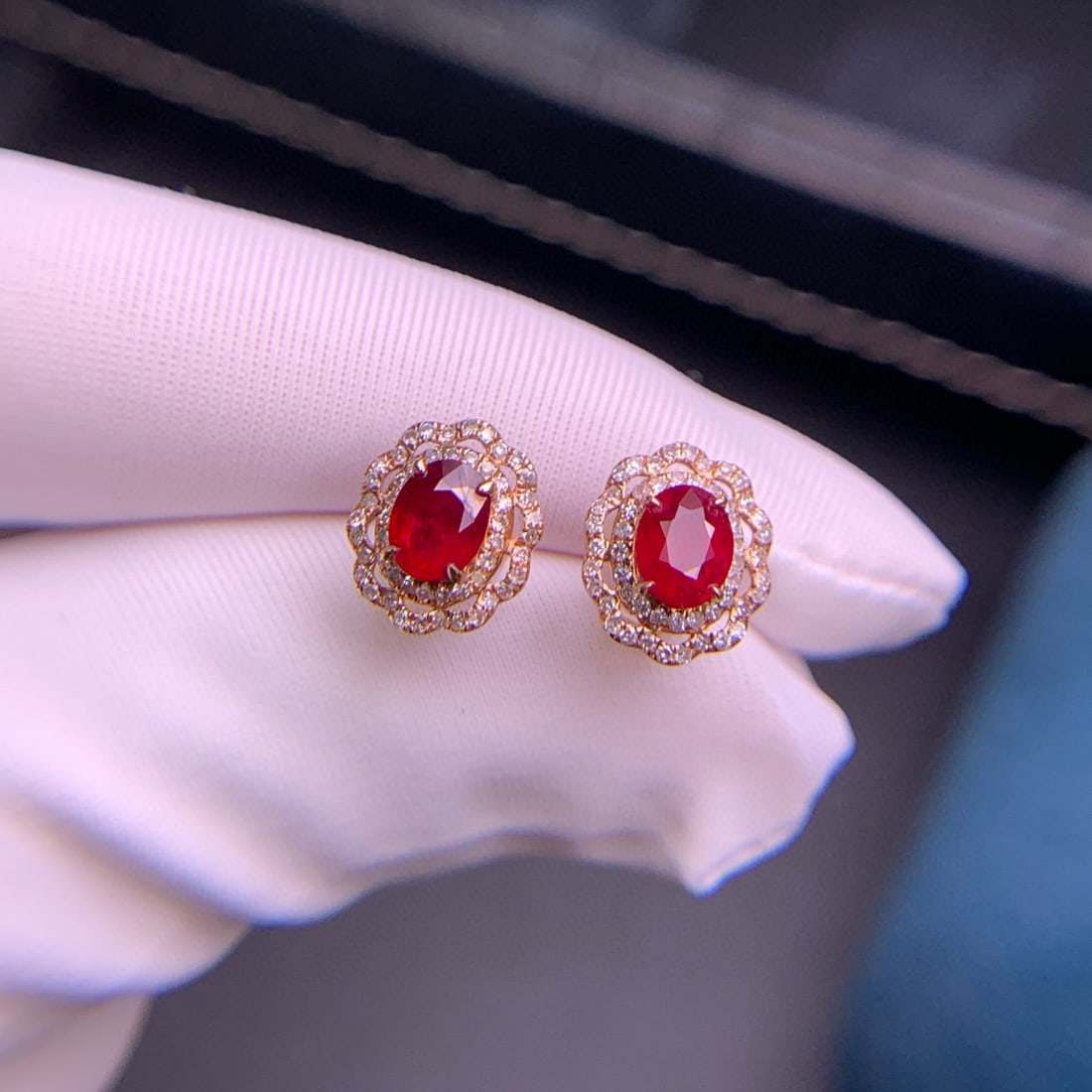 14k Gold 1.01 Ct Natural Ruby & Diamond Earrings - 4