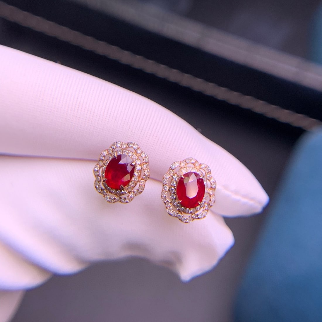 14k Gold 1.01 Ct Natural Ruby & Diamond Earrings - 5
