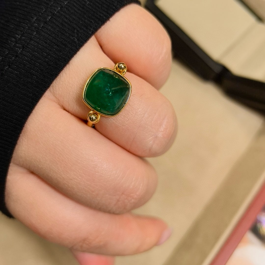 14k Gold 6.51 Ct Vivid Green Natural Emerald Ring - 6