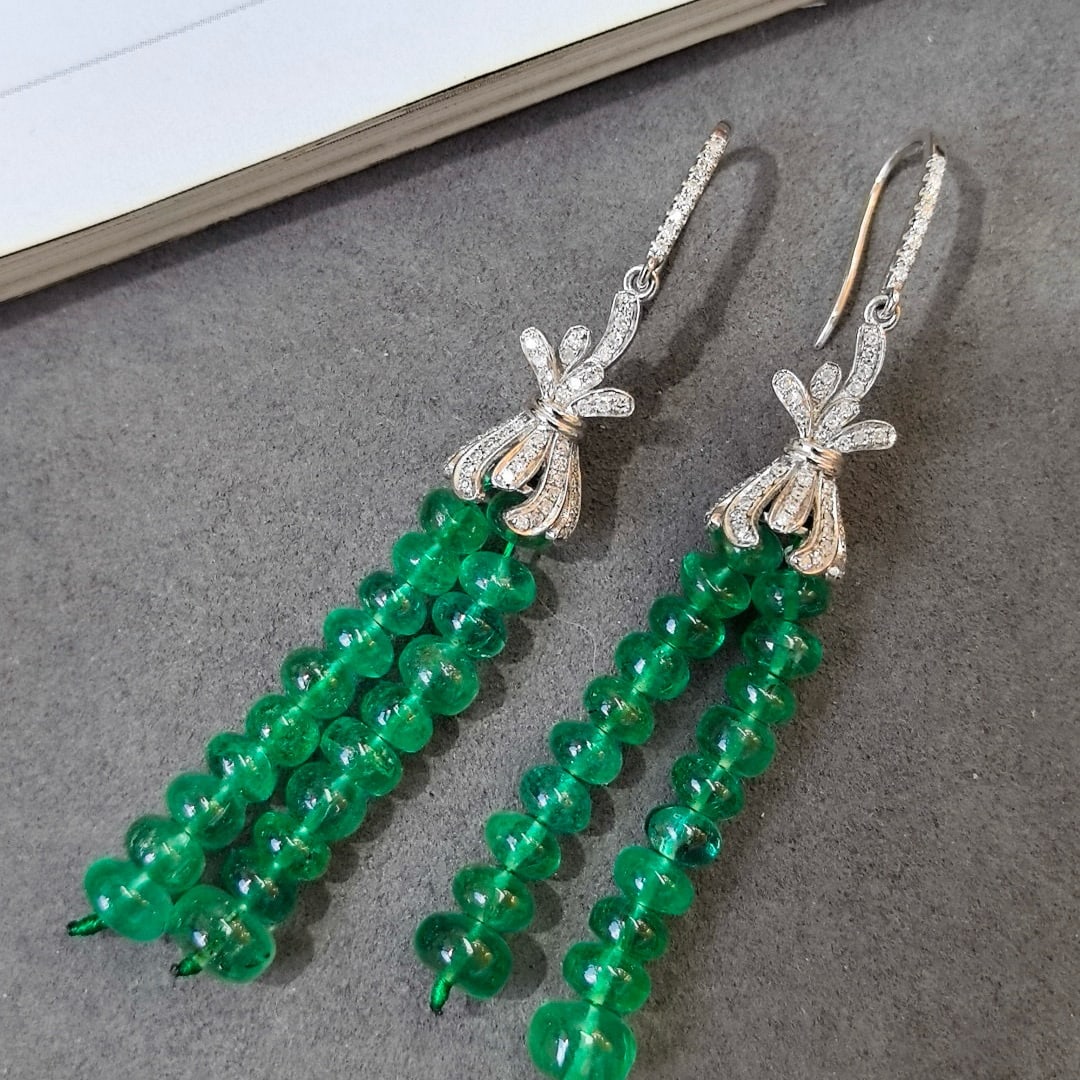 14k Gold 32.48 Ctw Vivid Green Natural Emerald & Diamond Earrings - 7