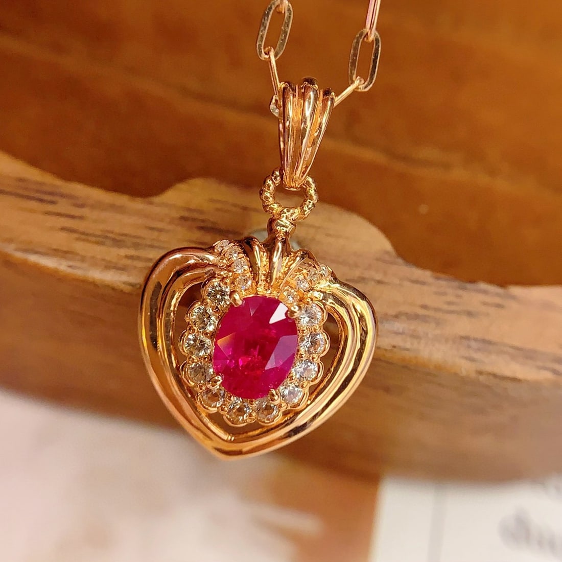 14k Gold 0.55 Ct Natural Ruby & Diamond & Sapphire Pendant( Without Chain ) - 2