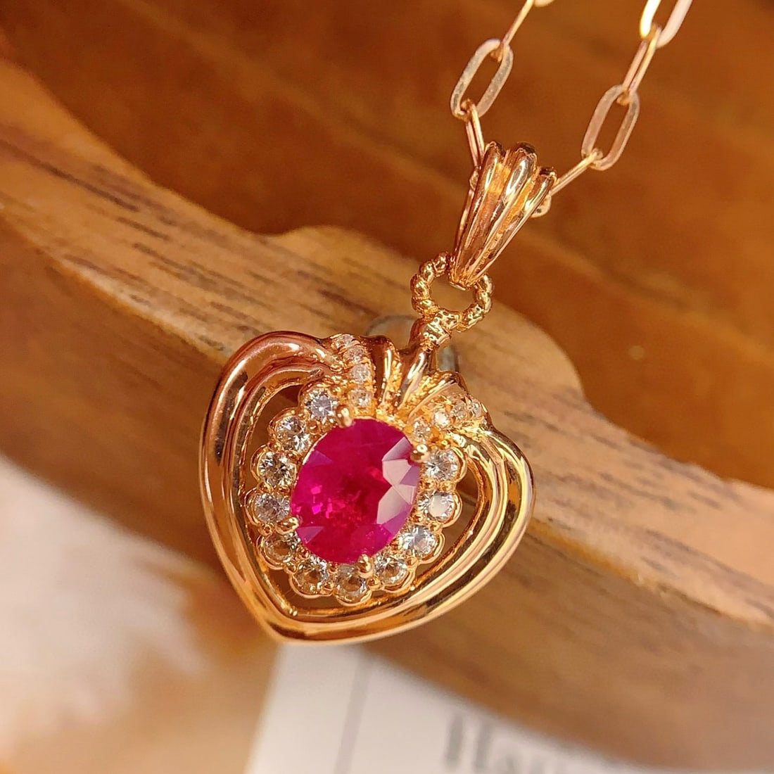 14k Gold 0.55 Ct Natural Ruby & Diamond & Sapphire Pendant( Without Chain ) - 3