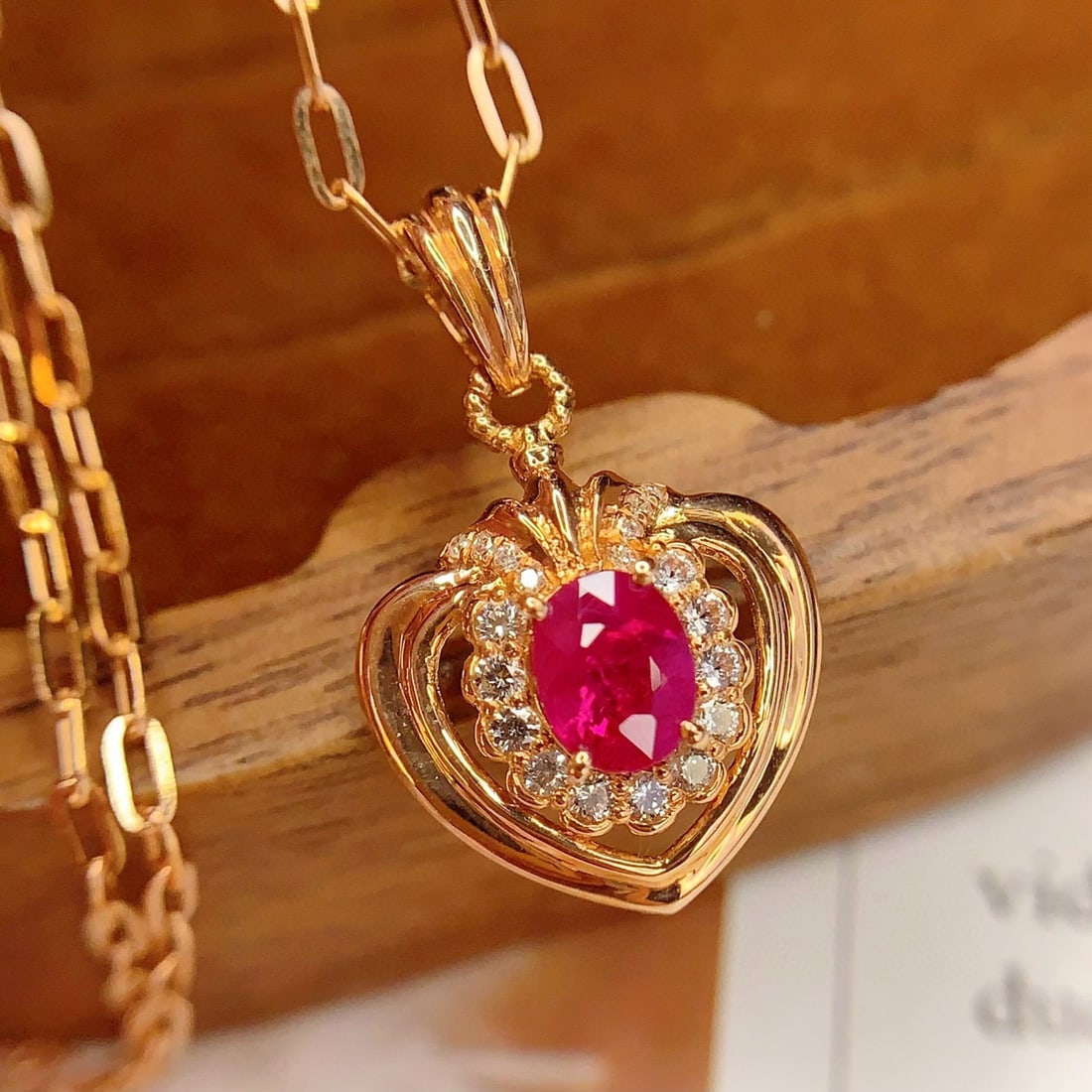 14k Gold 0.55 Ct Natural Ruby & Diamond & Sapphire Pendant( Without Chain ) - 7