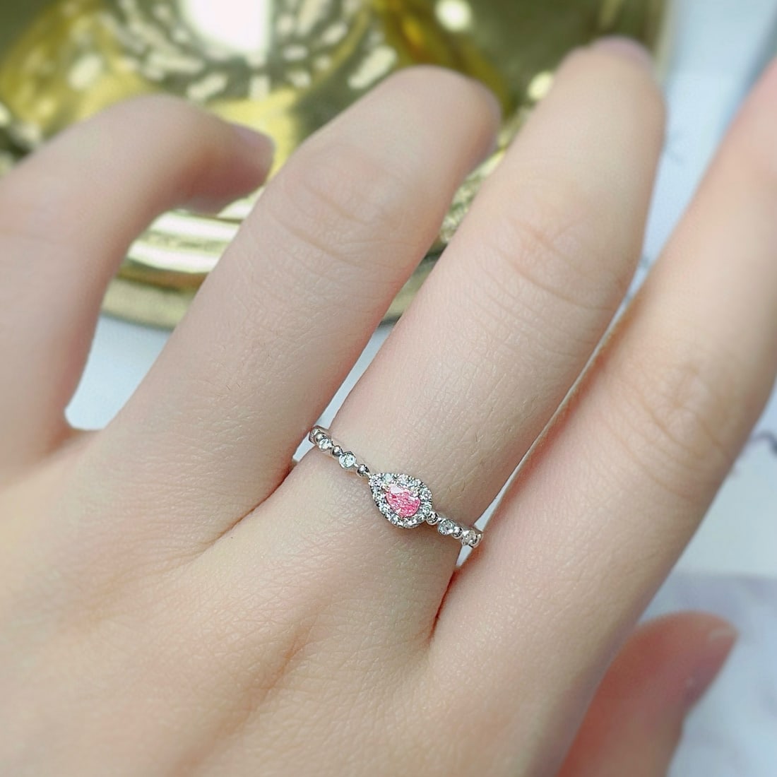 14k Gold 0.18 Ctw Natural Pink Diamond & Diamond Ring - 3
