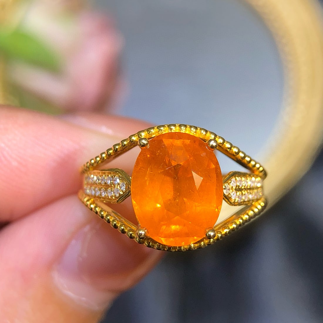 14k Gold 4.85 Ct Natural Spessartine & Diamond Ring - 2