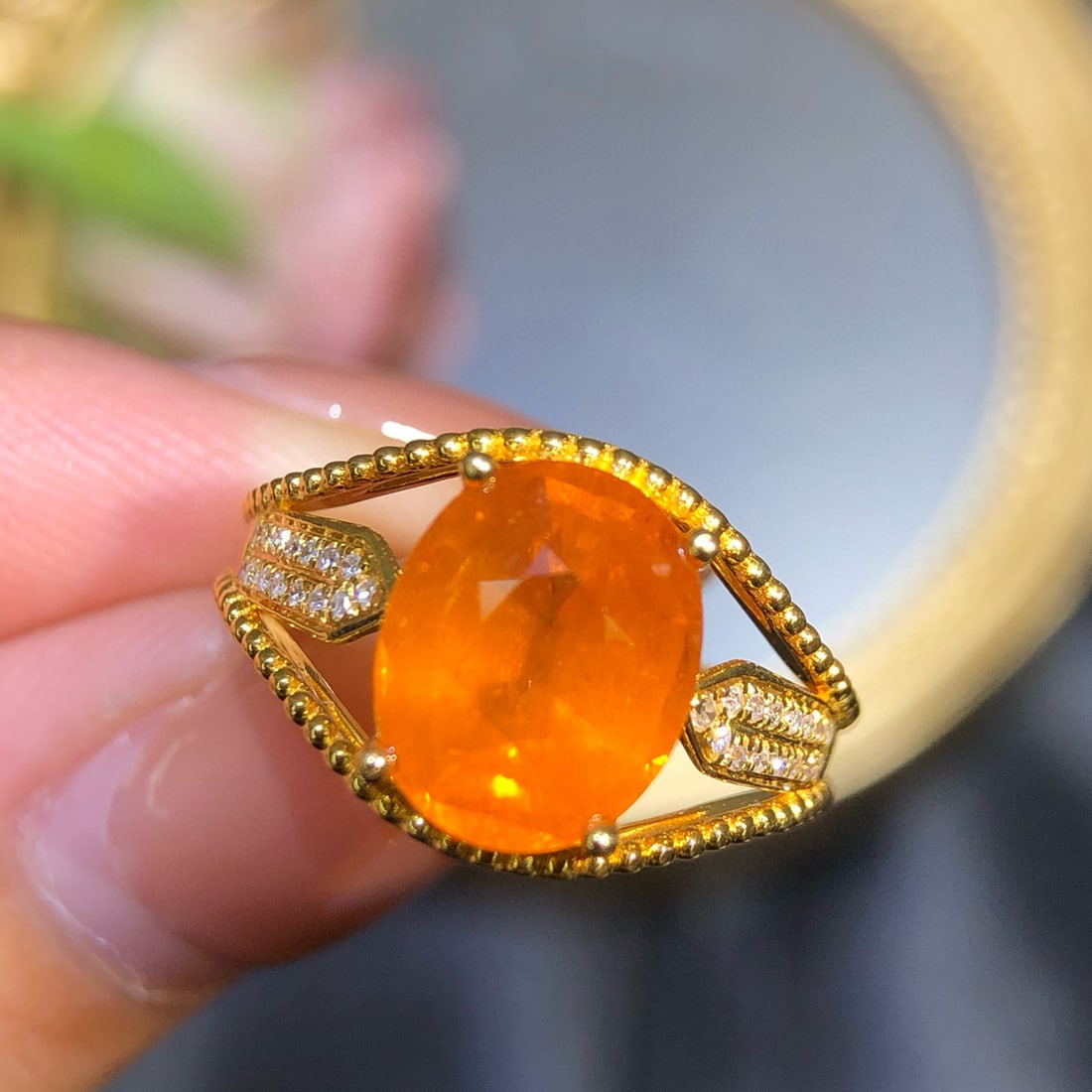 14k Gold 4.85 Ct Natural Spessartine & Diamond Ring - 3