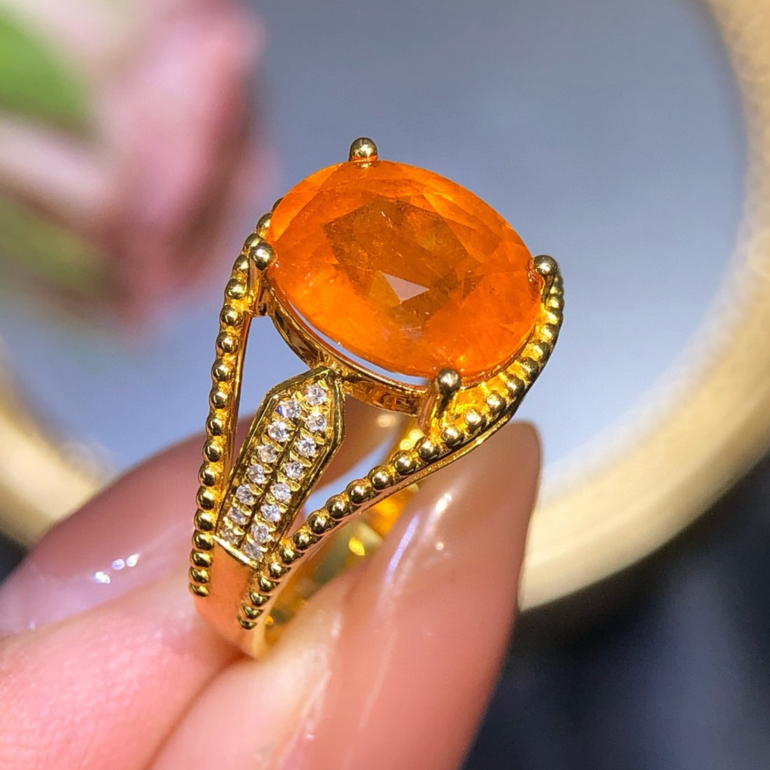 14k Gold 4.85 Ct Natural Spessartine & Diamond Ring - 4