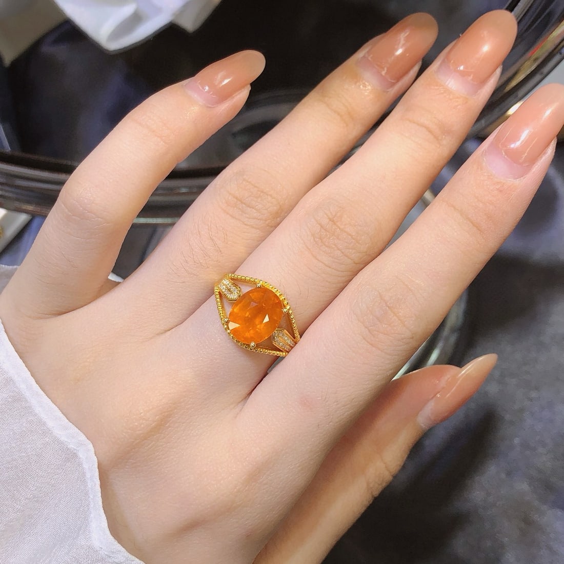 14k Gold 4.85 Ct Natural Spessartine & Diamond Ring - 5