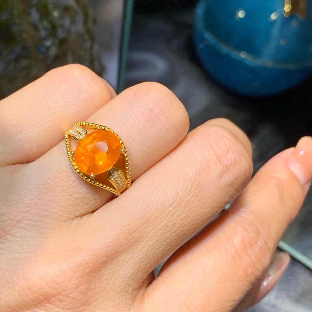 14k Gold 4.85 Ct Natural Spessartine & Diamond Ring - 6
