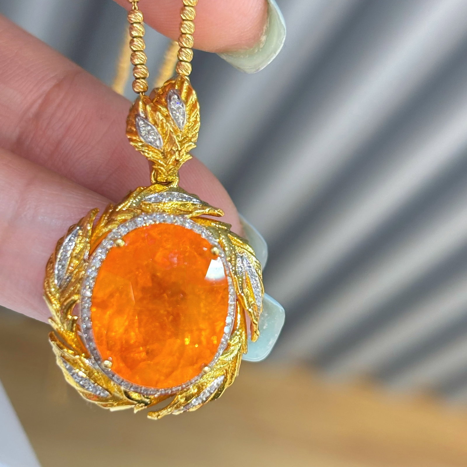 14k Gold 11.75 Ct Natural Spessartine & Diamond Pendant( Without Chain ) - 2