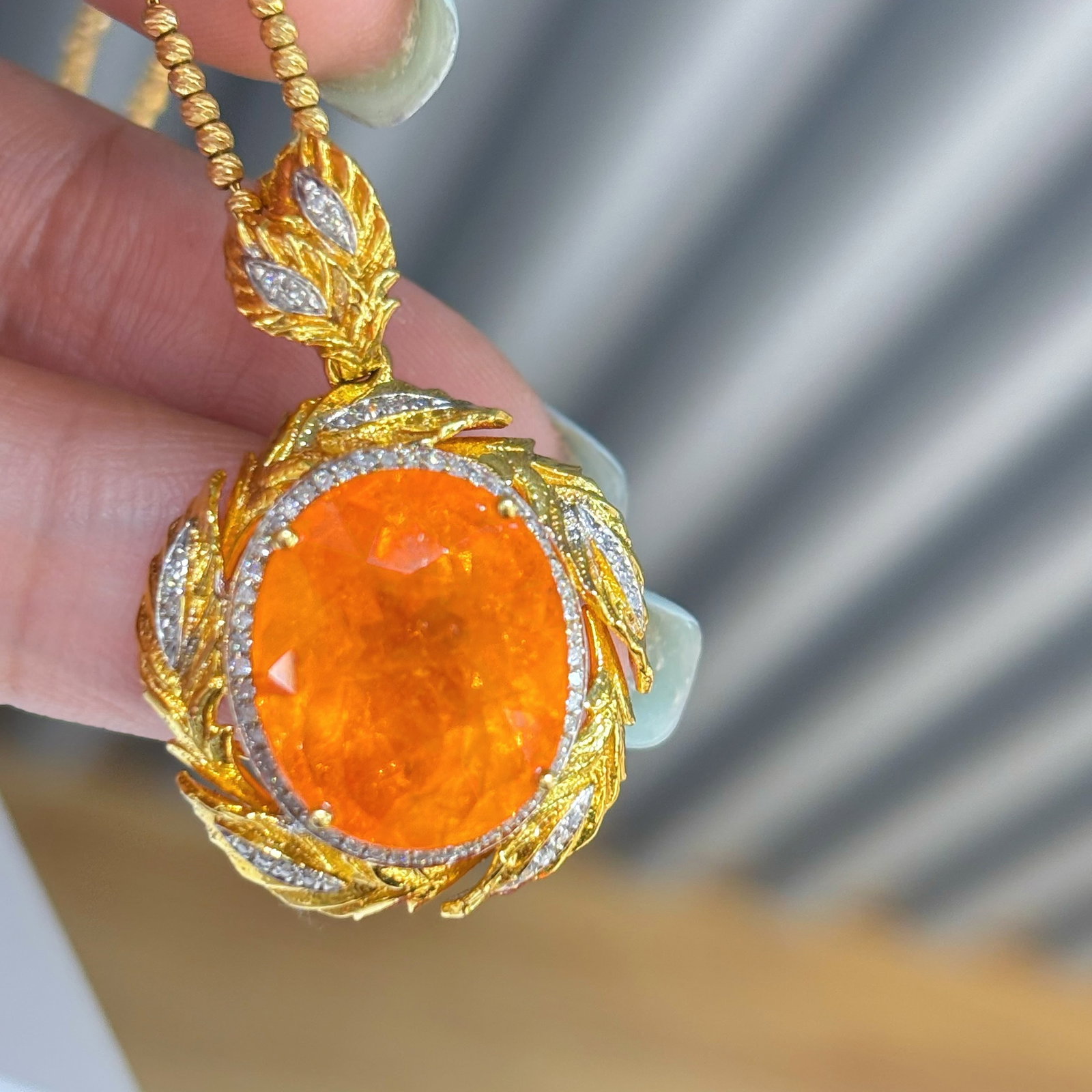 14k Gold 11.75 Ct Natural Spessartine & Diamond Pendant( Without Chain ) - 3