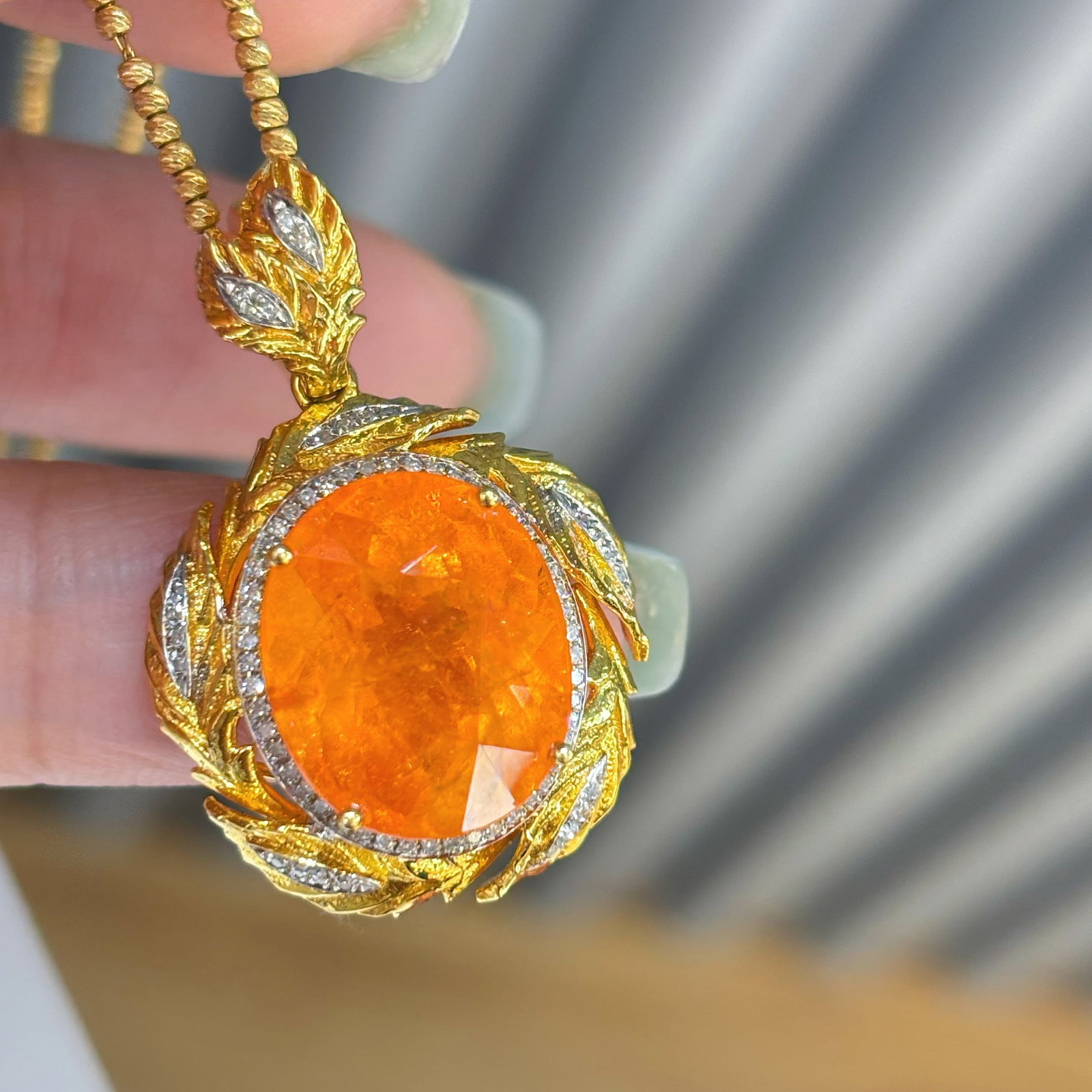 14k Gold 11.75 Ct Natural Spessartine & Diamond Pendant( Without Chain ) - 4