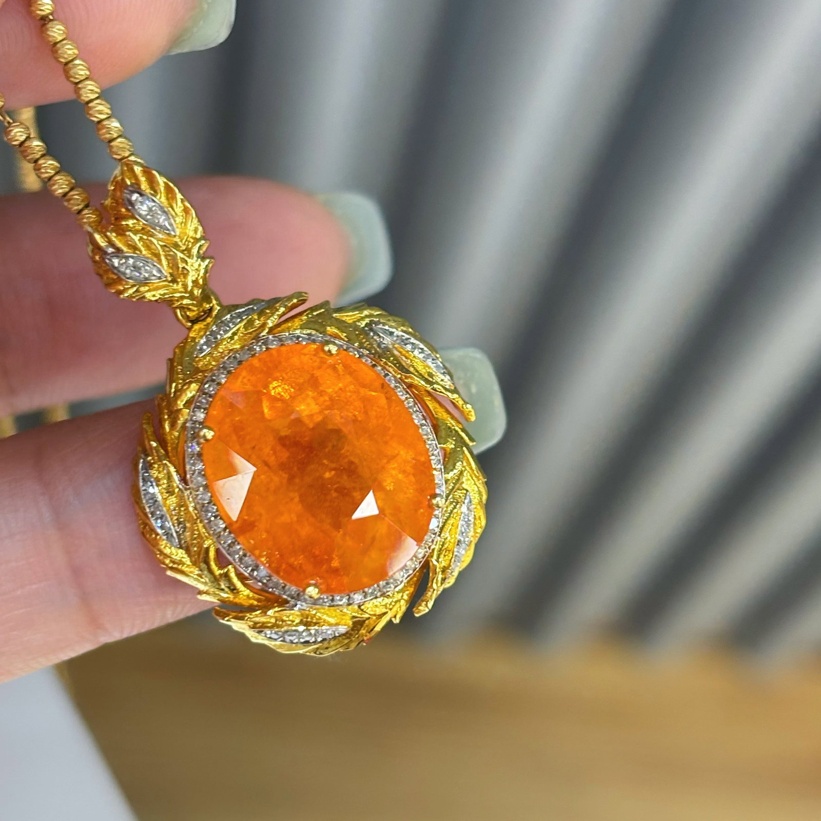 14k Gold 11.75 Ct Natural Spessartine & Diamond Pendant( Without Chain ) - 5