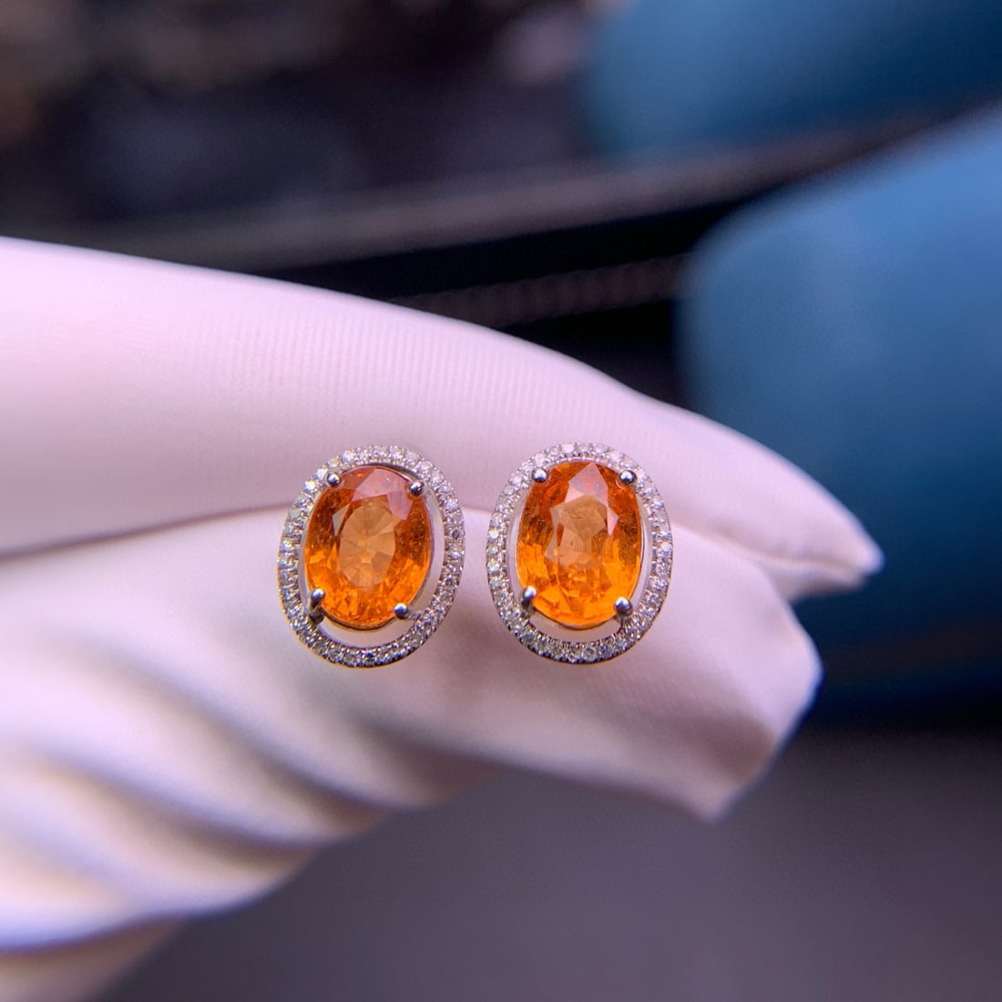 14k Gold 3.8 Ct Natural Spessartine & Diamond Earrings - 2