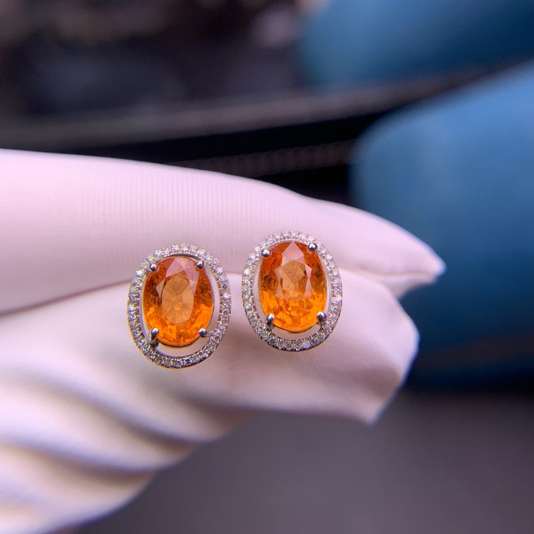 14k Gold 3.8 Ct Natural Spessartine & Diamond Earrings - 5