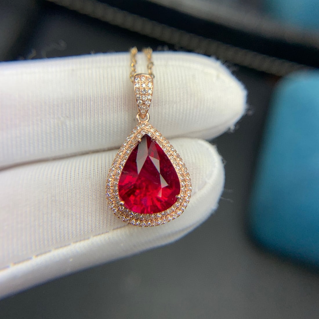 14k Gold 3.6 Ct Natural Tourmaline & Diamond Pendant( Without Chain ) - 2