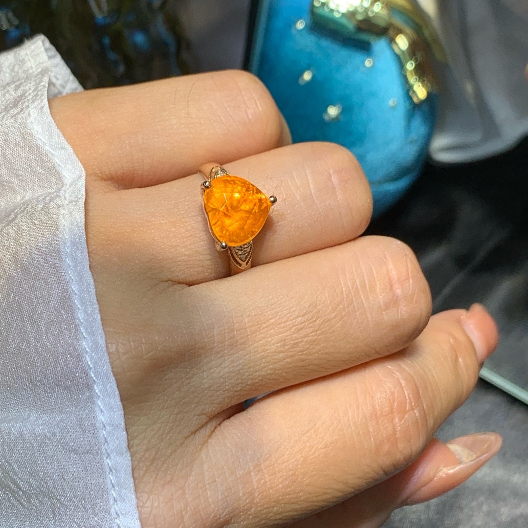14k Gold 6.15 Ct Natural Spessartine & Diamond Ring - 4