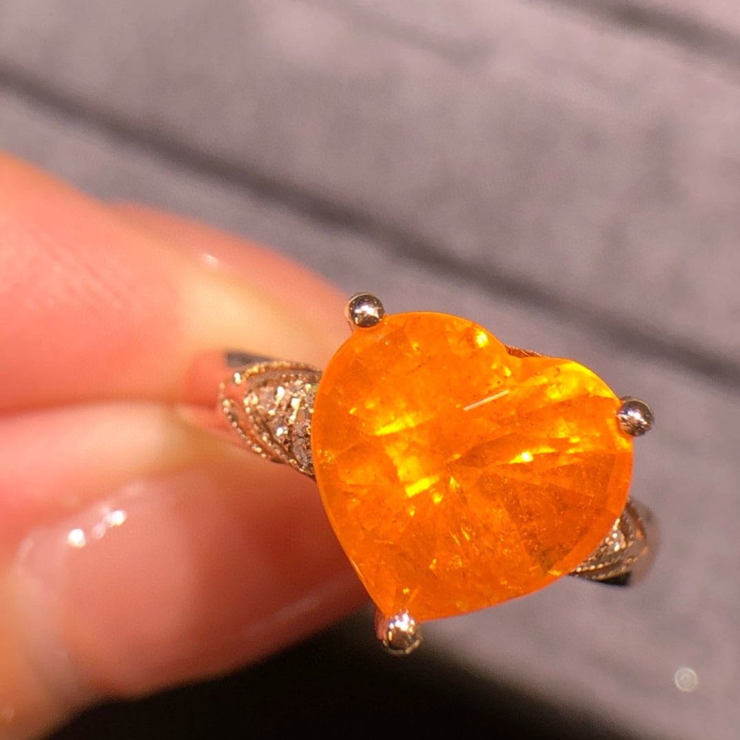 14k Gold 6.15 Ct Natural Spessartine & Diamond Ring - 5