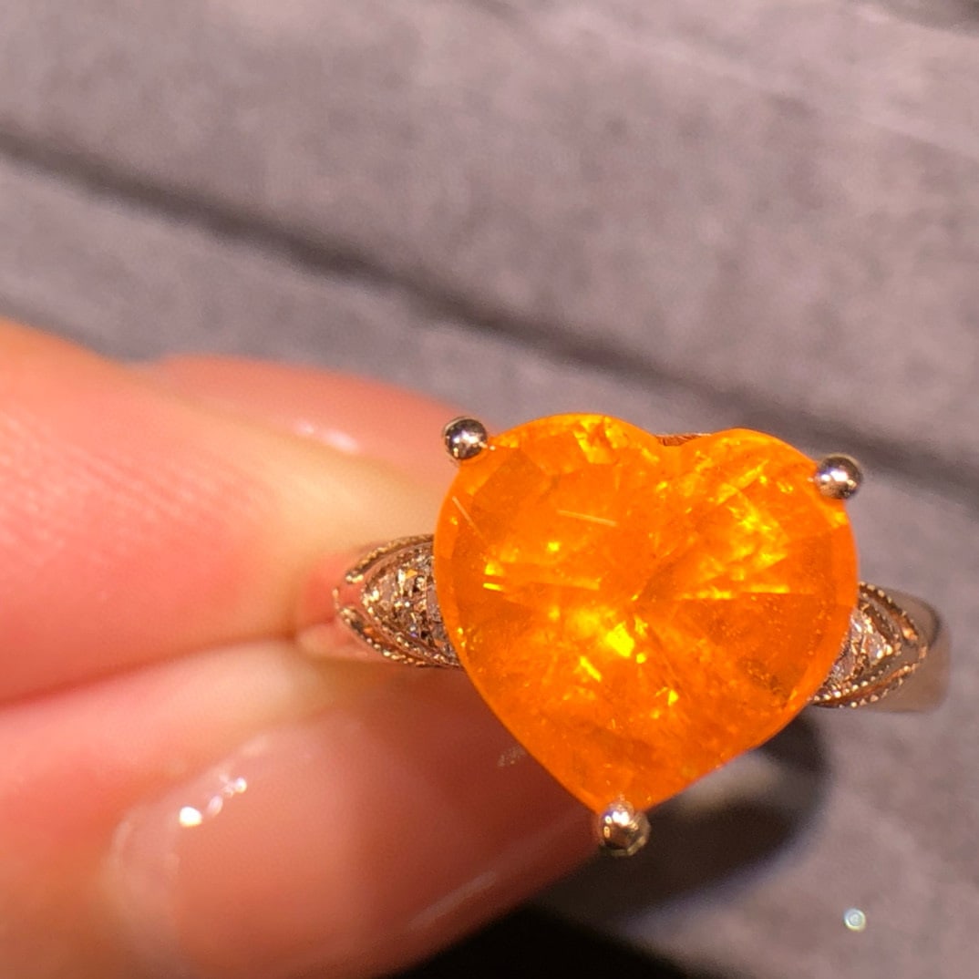 14k Gold 6.15 Ct Natural Spessartine & Diamond Ring - 6