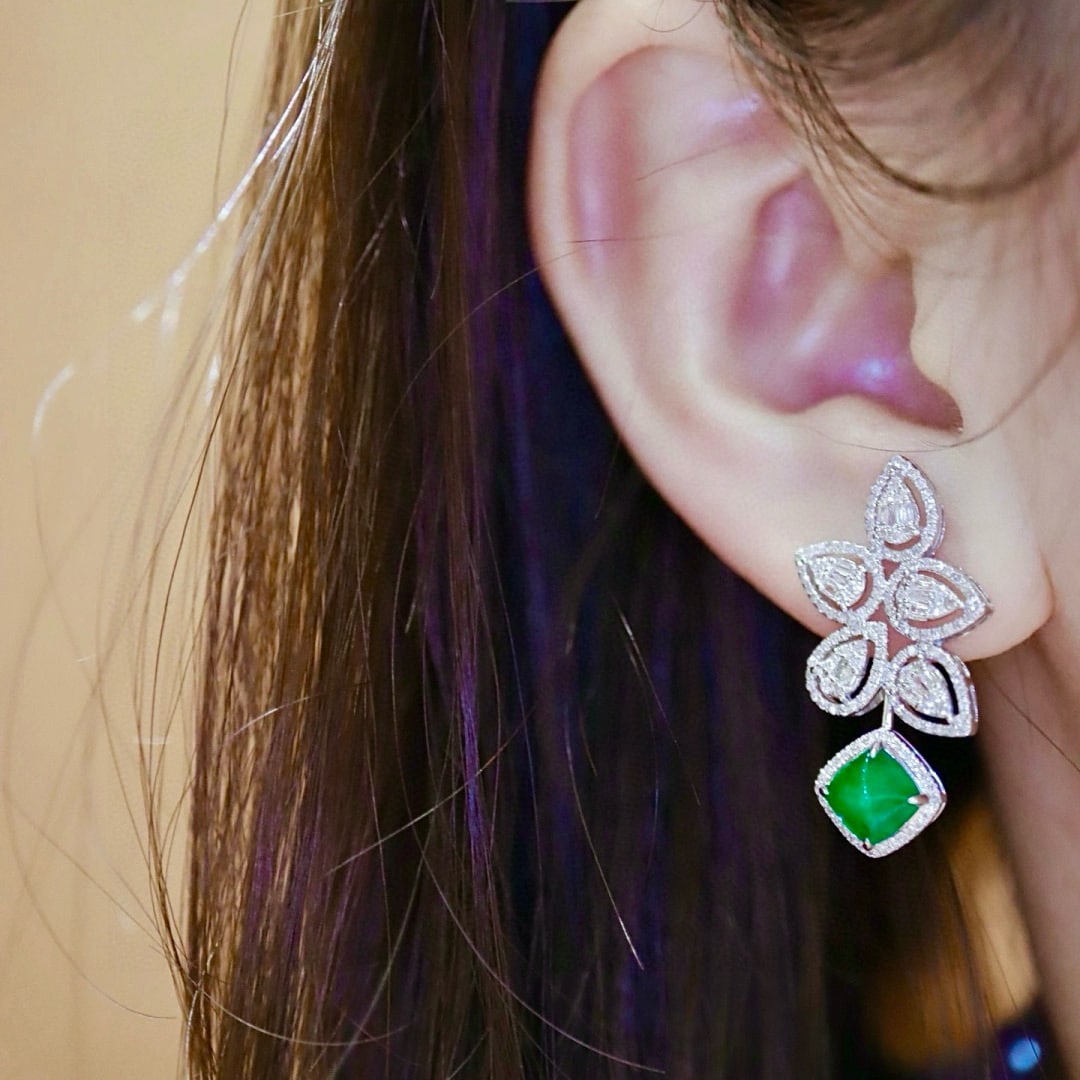 14k Gold 2.78 Ctw Vivid Green Natural Emerald & Diamond Earrings - 6