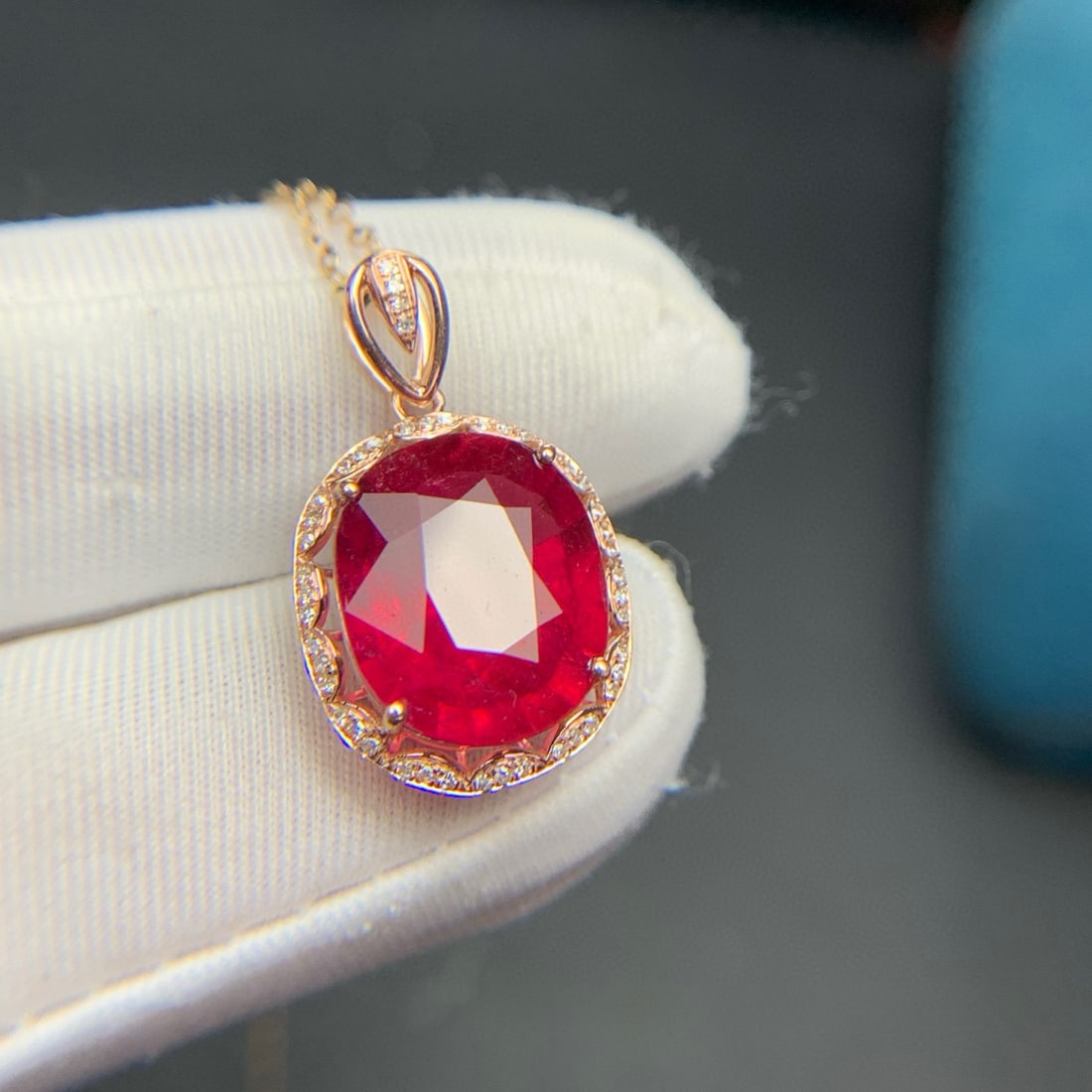 14k Gold 6.1 Ct Natural Tourmaline & Diamond Pendant( Without Chain ) - 2