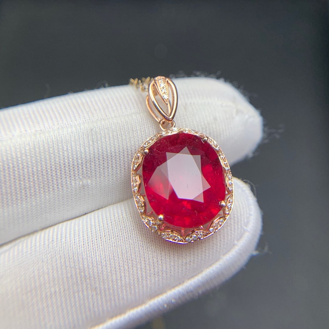 14k Gold 6.1 Ct Natural Tourmaline & Diamond Pendant( Without Chain ) - 3
